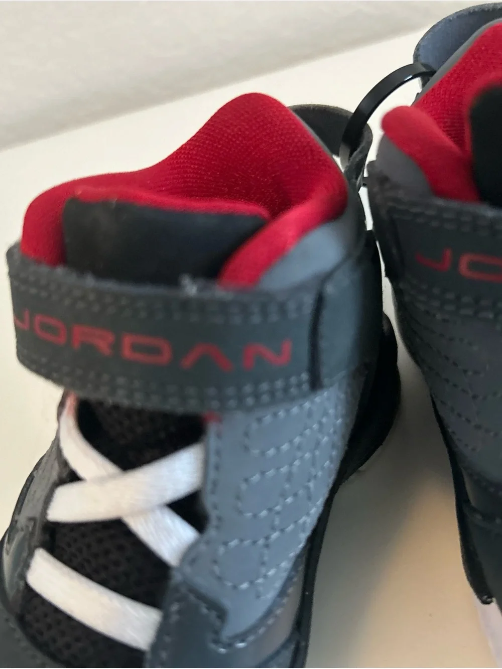 Jordan Toddler High-Top Velcro Sneaker Black Gray Red Walker, Size 5c